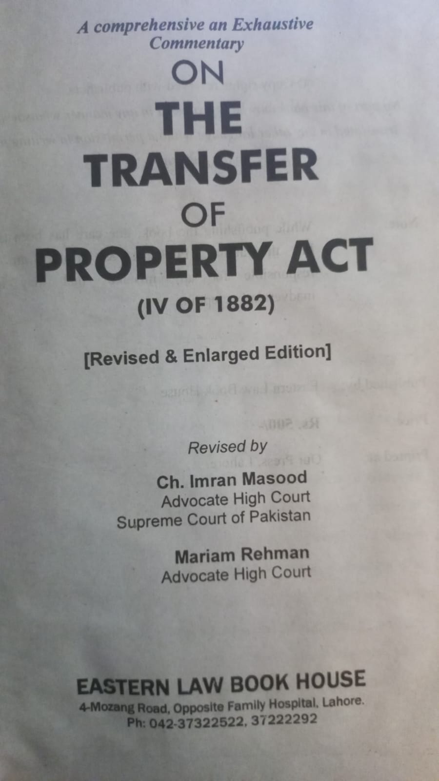 THE TRANSFER OF PROPERTY ACT (IV OF 1882)